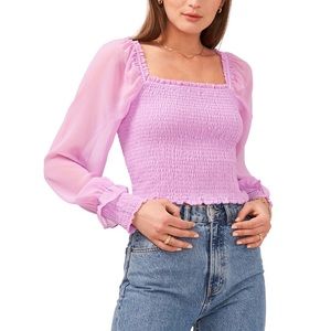 Long sleeve square neck smocked violet top from 1. STATE.